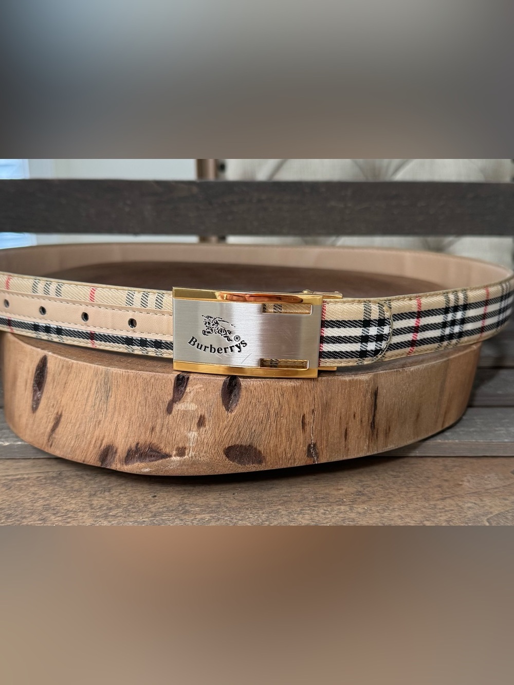 Women’s Burberry Cream Leather/Canvas Logo Belt